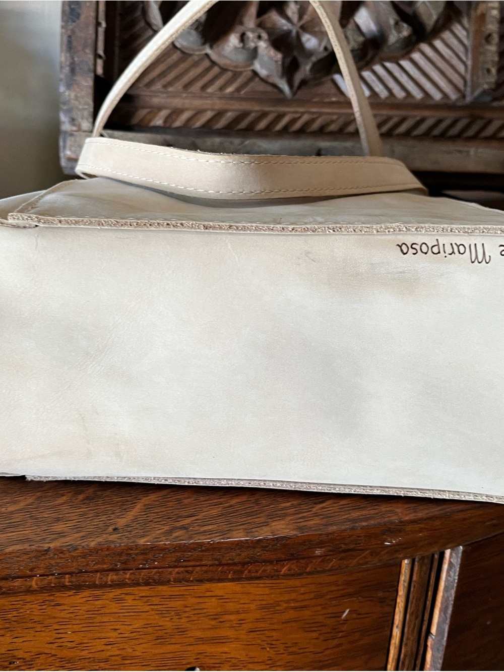 Portland Leather Dragon Bone Leather Market Tote with Unique Floral Modification - Picture 3 of 5